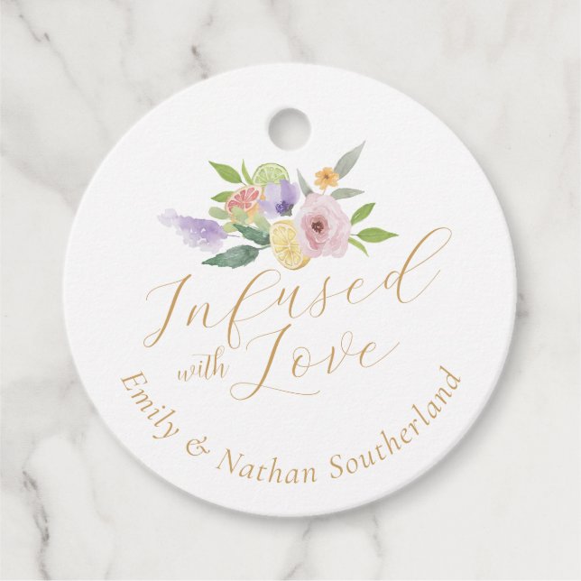 Infusion mit Liebe Citrus & Floral Wedding Monogra Geschenkanhänger (Vorderseite)