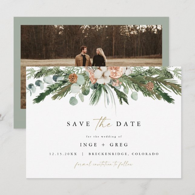 INGE-Skandinavien Wintergrün Save the Date Einladung (Vorne/Hinten)