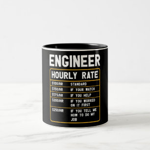 Ingénieur amusant Taux horaire Mug café à deux ton