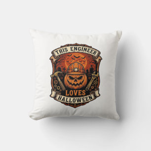 Ingenieur liebt Halloween-Kürbis-Schutzhelm-Hammer Kissen