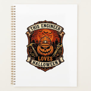 Ingenieur liebt Halloween-Kürbis-Schutzhelm-Hammer Planer