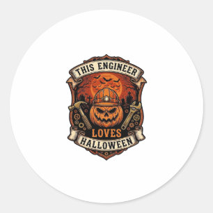 Ingenieur liebt Halloween-Kürbis-Schutzhelm-Hammer Runder Aufkleber