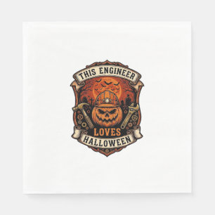 Ingenieur liebt Halloween-Kürbis-Schutzhelm-Hammer Serviette