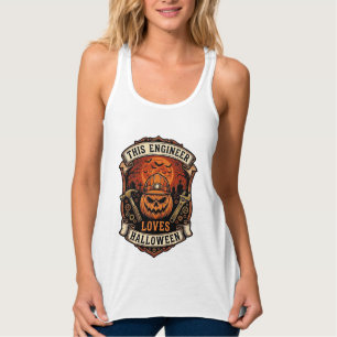 Ingenieur liebt Halloween-Kürbis-Schutzhelm-Hammer Tank Top