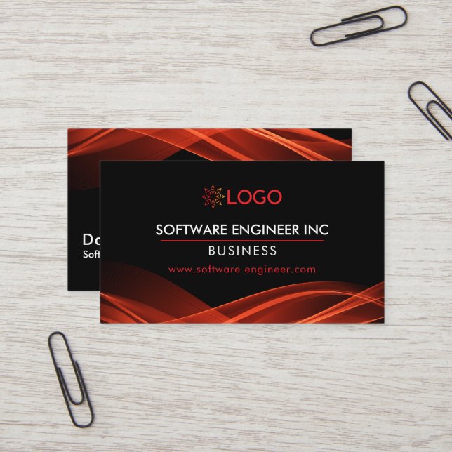 Ingénieur logiciel Carte de visite noir rouge mode (Devant/Arrière en situation)
