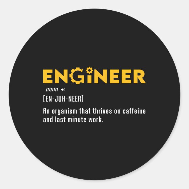 Ingenieur Noun Definition Engineering Computer Civ Runder Aufkleber (Vorderseite)