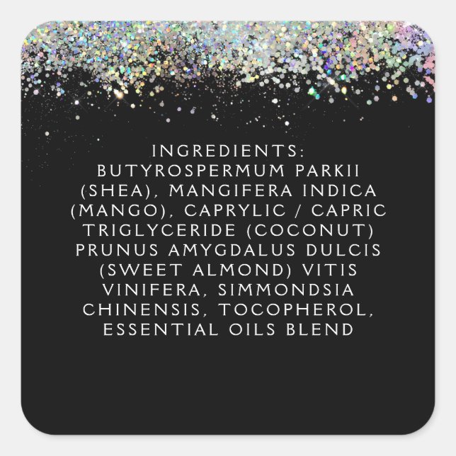 Ingrediente Hautpflege für schwarzen holografische Quadratischer Aufkleber (Vorderseite)