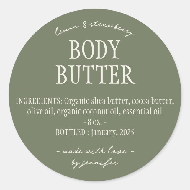 Ingrediente Körperbutterzutaten im grünen Bereich Runder Aufkleber (Vorderseite)