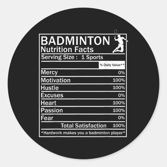 Ingrédients de badminton Étiquette drôle (Devant)
