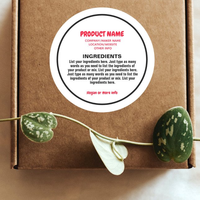 Ingrédients Étiquette avec informations sur le pro (Créateur téléchargé)