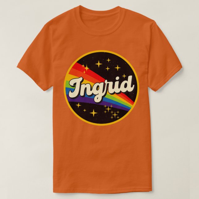 Ingrid Regenbogen im Vintagen Weltraumstil T-Shirt (Design vorne)
