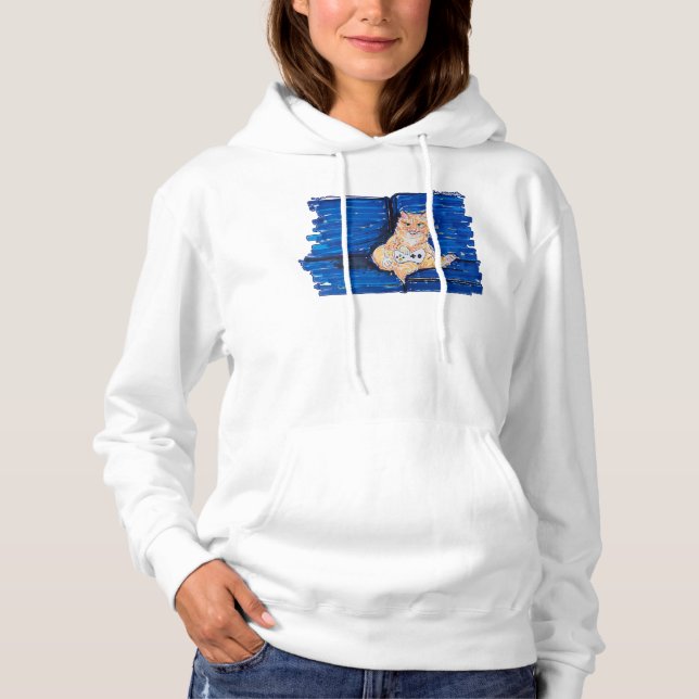 Ingwer-Gamer-Katze Hoodie (Vorderseite)