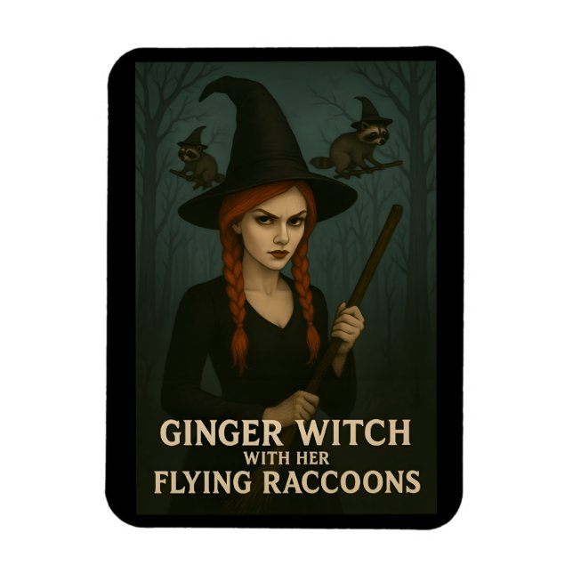 Ingwer mit ihren fliegenden Raccoons Magnet (Vertikal)