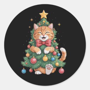 Ingwer Orange Katze Weihnachtsbaum Cute Xmas  Runder Aufkleber