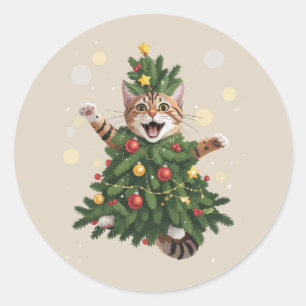 Ingwer Orange Katze Weihnachtsbaum Cute Xmas Runder Aufkleber