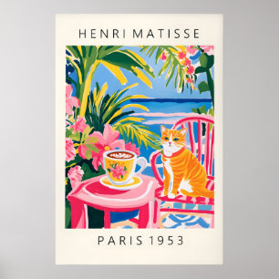 Ingwer-Tabby-Katze Kunstprint Matisse-Stil Kaffee Poster