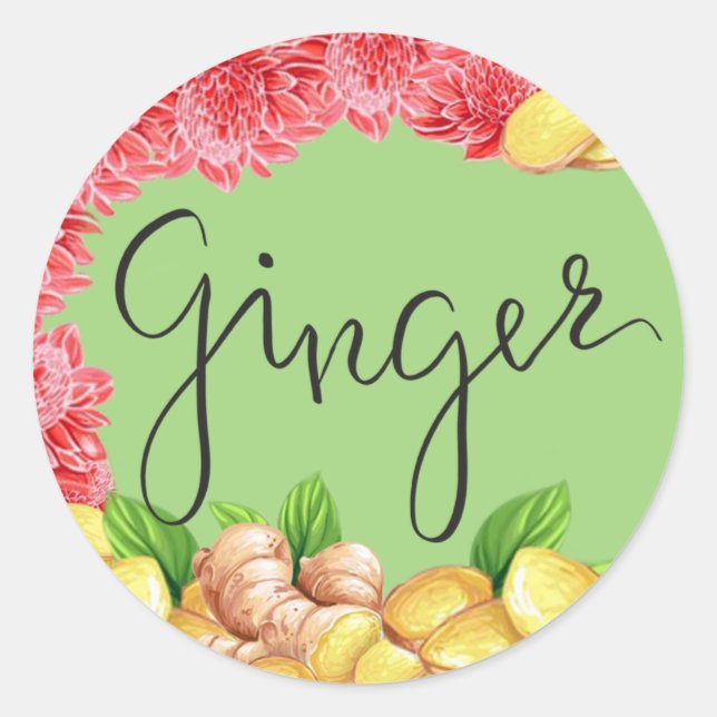 Ingwer-Wurzel mit Blüte Runder Aufkleber (Vorderseite)
