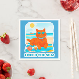 Ingwerkatze am Strand Ich brauche das Meer Sommer Serviette