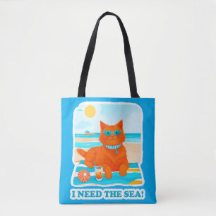Ingwerkatze am Strand Ich brauche das Meer Sommer Tasche