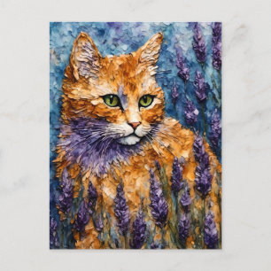 Ingwerkatze auf einem Lavendelfeld Postkarte