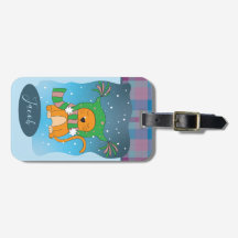 Ingwerkatze im Schnee | Winter-Gepäckmarke