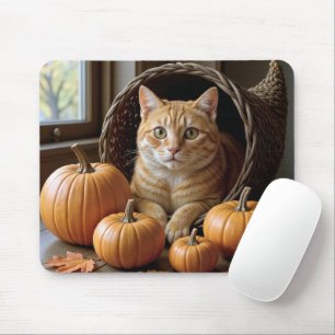 Ingwerkatze in einem Wicker-Cornucopia Mousepad