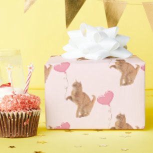 Ingwerkatze mit rosa Ballon Geschenkpapier