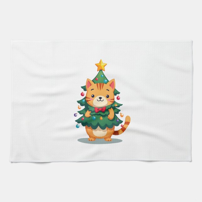 Ingwerkatze Weihnachtsbaum Süßes Xmas 2 Geschirrtuch (Horizontal)