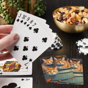 Ingwerkatzen in einem Pflanze-Inhaber, Kartendecke Spielkarten