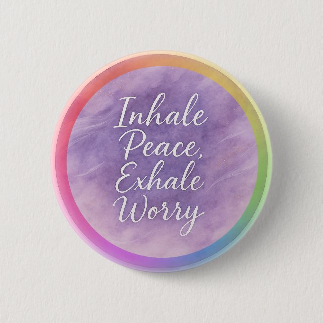 Inhale Peace Exhale Worry Lavender Watercolor Button (Vorderseite)