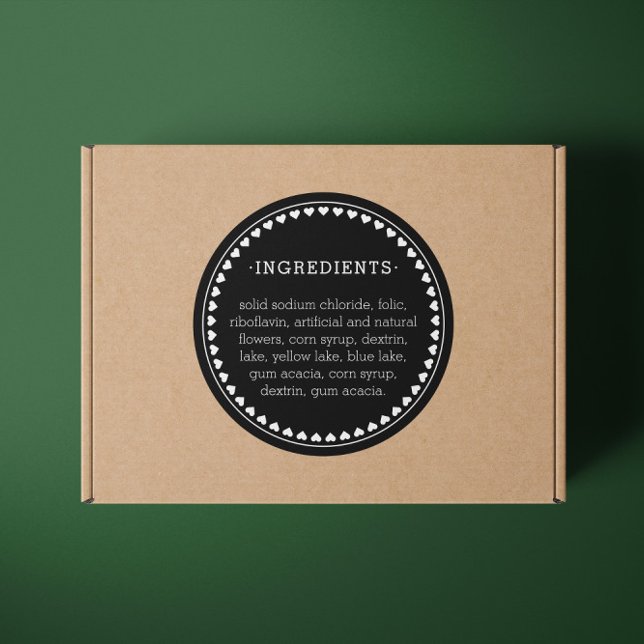 Inhaltsstoffe des Herzmusters Produktbeschriftung Runder Aufkleber (Von Creator hochgeladen)