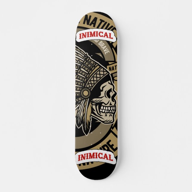Inimikal True West Native American Headdress Skull Skateboard (Vorne)