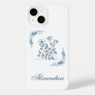 Initial "A" Blue Monogram Calm Floral Case-Mate iPhone 14 Hülle