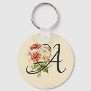 Initial A, Vintag Anemones Schlüsselanhänger
