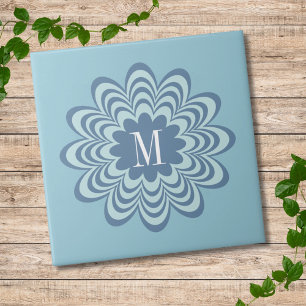Initial abstrakt Blue Blume Custom Monogram Fliese