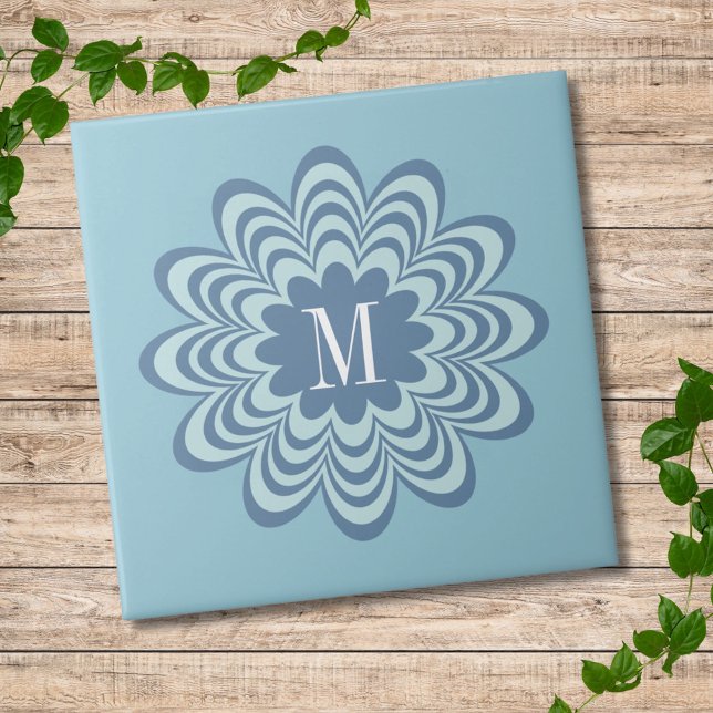 Initial abstrakt Blue Blume Custom Monogram Fliese (Von Creator hochgeladen)