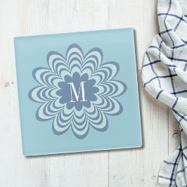 Initial abstrakt Blue Blume Custom Monogram Glasuntersetzer