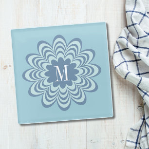 Initial abstrakt Blue Blume Custom Monogram Glasuntersetzer