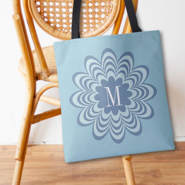 Initial abstrakt Blue Blume Custom Monogram Tasche (Von Creator hochgeladen)