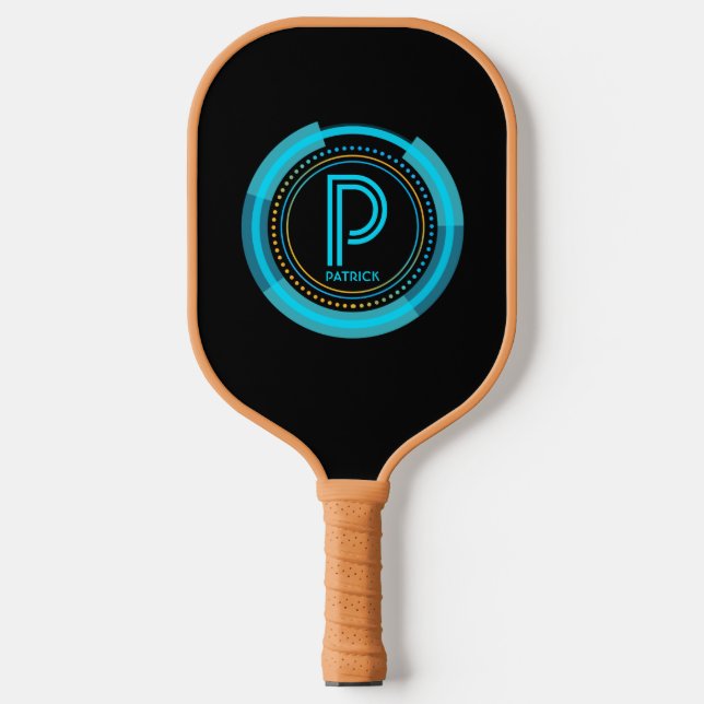Initial ändern, Name Futuristic Blue Tech hinzufüg Pickleball Schläger (Vorderseite)