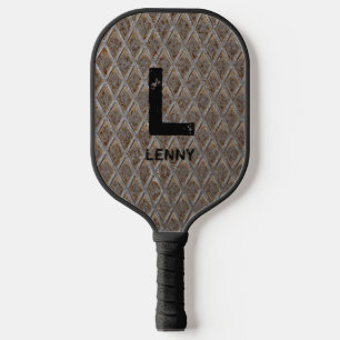 Initial ändern, Name hinzufügen, Graue Schachbrett Pickleball Schläger