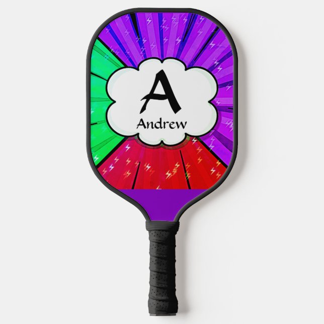 Initial ändern, Name hinzufügen, Pop Art Cloud Bur Pickleball Schläger (Vorderseite)