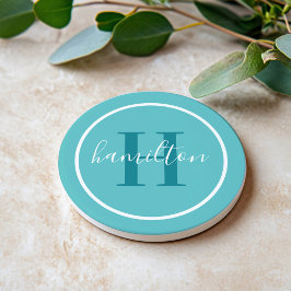 Initial Aquamarin Blue Round Custom Monogram Getränkeuntersetzer