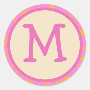 Initial-Aufkleber für das rosa Orange Monogramm Runder Aufkleber