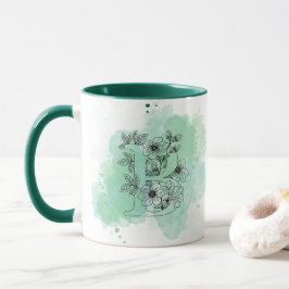 Initial B Aquarellmonogramm Grün Botanisch Tasse
