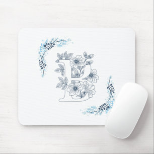 Initial "B" Blue Monogram Calm Floral Mousepad