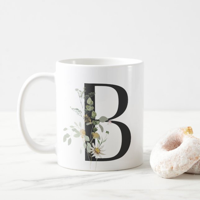 Initial B mit Blume in Weich-Farbe Kaffee Tasse (Mit Donut)