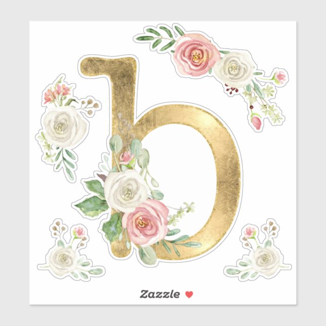Initial B Monogramm Blush Rose Floral Wasserfarbe Aufkleber (Blatt)