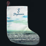 Initial "Beach Artistic Ocean Blue Monogram" Kleiner Weihnachtsstrumpf<br><div class="desc">Entworfen mit künstlerischem Foto von Strand Hintergrund mit Text-Vorlagen für Monogramm Initial und Name!</div>