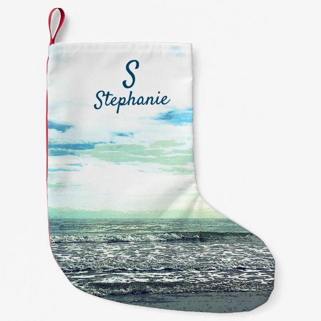 Initial "Beach Artistic Ocean Blue Monogram" Kleiner Weihnachtsstrumpf (Vorderseite)